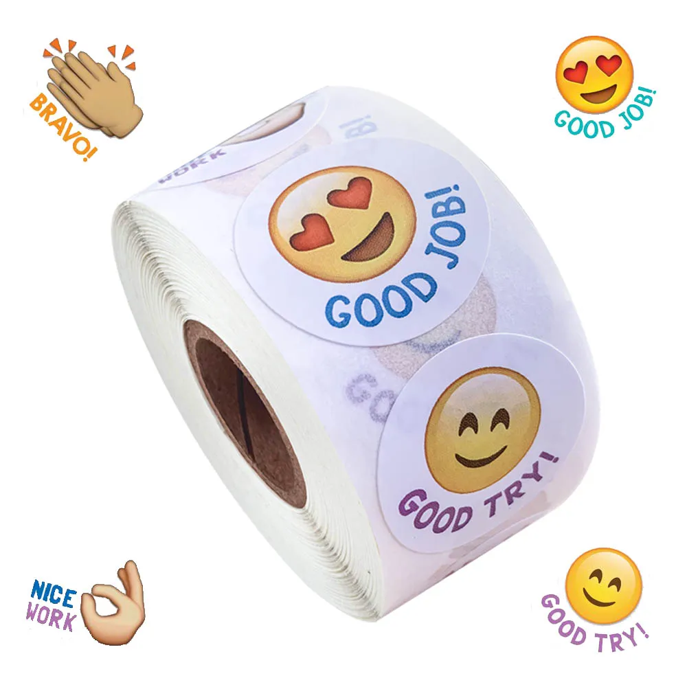 

500PCS/roll Creative Expression Stickers 4 Designs Expression Cute Sticker for theacher and student adhesive sticker stationery