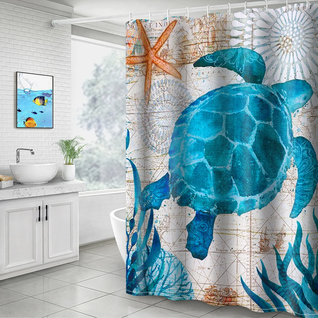Водостойкая занавеска для душа с принтом морской черепахи, полиэфирная ткань, занавеска для ванной, осьминог, моющийся, домашний декор для ванной, занавески с 12 крючками