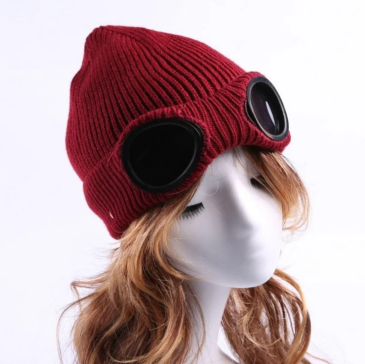 Вязаная шапка со съемными очками; женская утолщенная зимняя повседневная шапка