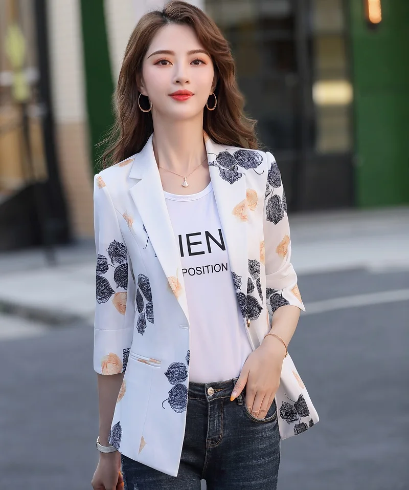 

Women blazers Slim spring Autumn printing jacket Half sleeve Blazer & Suits Women 985