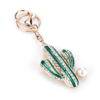 

Enamel Cactus Crystal Keychain Key Ring Fashion Green Plant Rhinestone Handbag Charm Accessories Car Keyrings Key Chain Jewelry