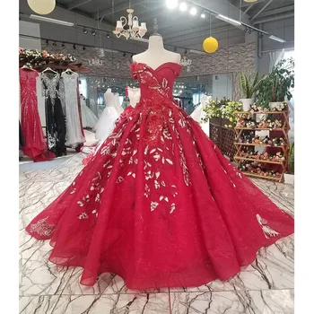 

BGW HT32826 Lace Flowers Red Beauty Evening Dress 2018 Off Shoulder Sweetheat Party Dress For Wedding With Train Fast Shipping