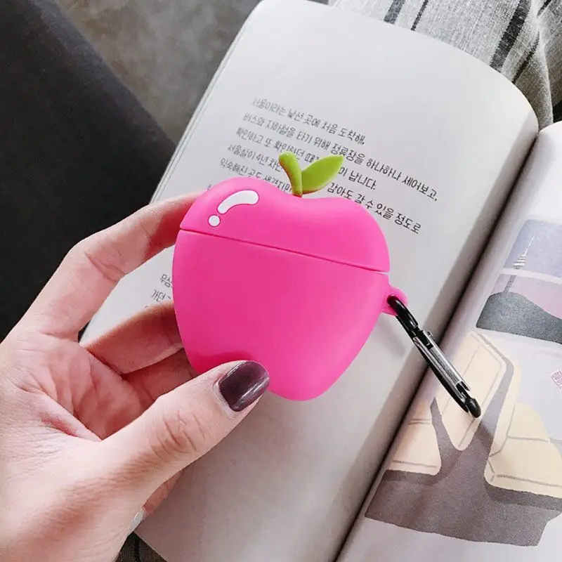 

Fashion Cute Colorful Green Leaf Apple Soft Silicone Protective Cover Shockproof Case Skin With Lanyard for Airpods 1/2 Charging