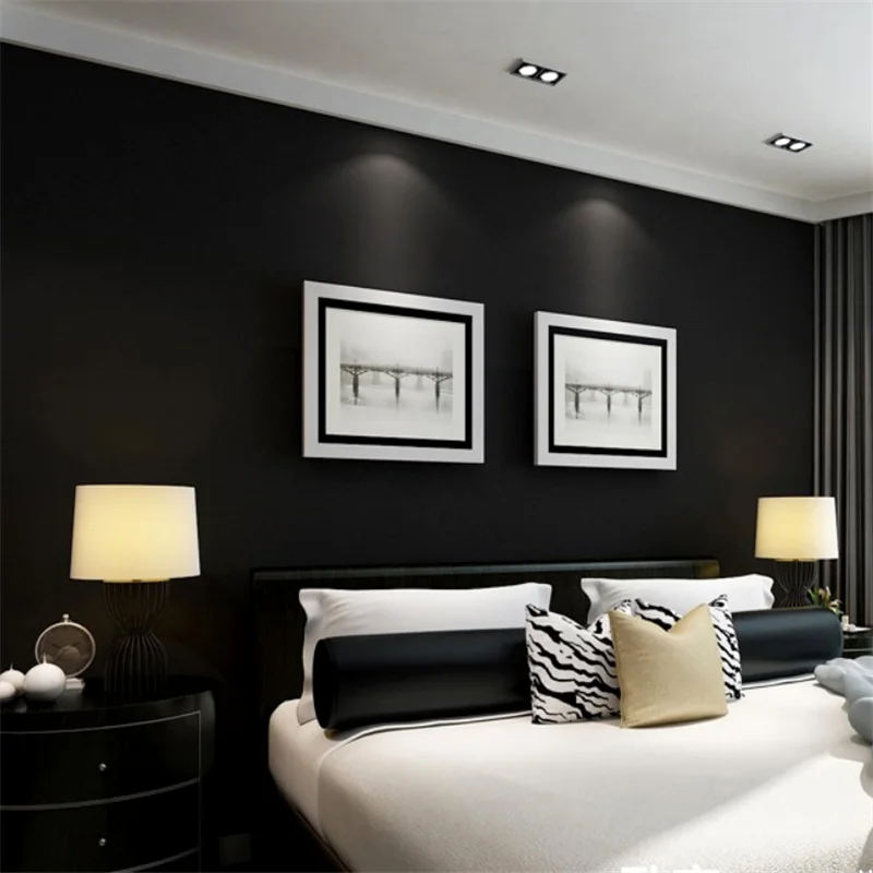 beibehang new Black silk brushed wallpaper Pure black waterproof living room PVC matte bedroom clothing store vintage | Обустройство
