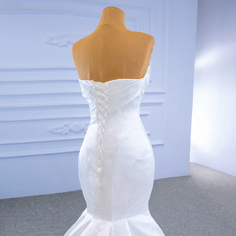 RSM67297 White Simple Elegant Evening Dress 2021 New Charming Tube Top Frill Backless Fishtail Banquet Gown платье длинное 6