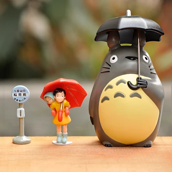 

BAIUFOR 3PCS Totoro with Umbrella Girl Bus Stop Sign Miyazaki Anime Classic Scene Action Figure Desk Home Decoration Accessories