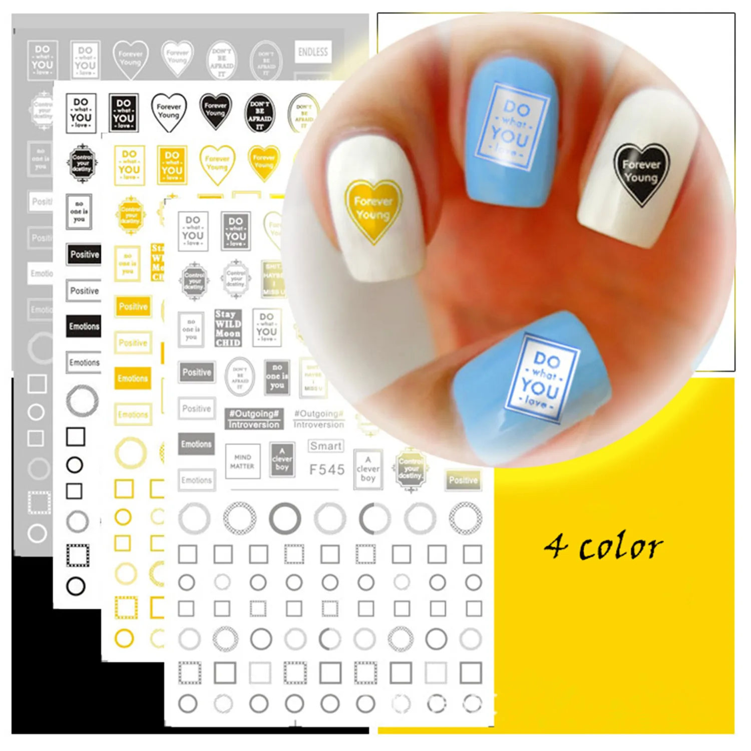 Newest F-545 lable design nail sticker decal stamping back gule DIY nail decoration tools