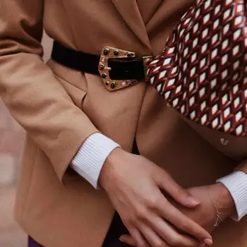 

Girlgo 2020 Vintage Luxury PU Leather ZA Belt for Women Trendy Crystal Maxi Buckle Belly Chain Accessories Jewelry Wholesale Hot