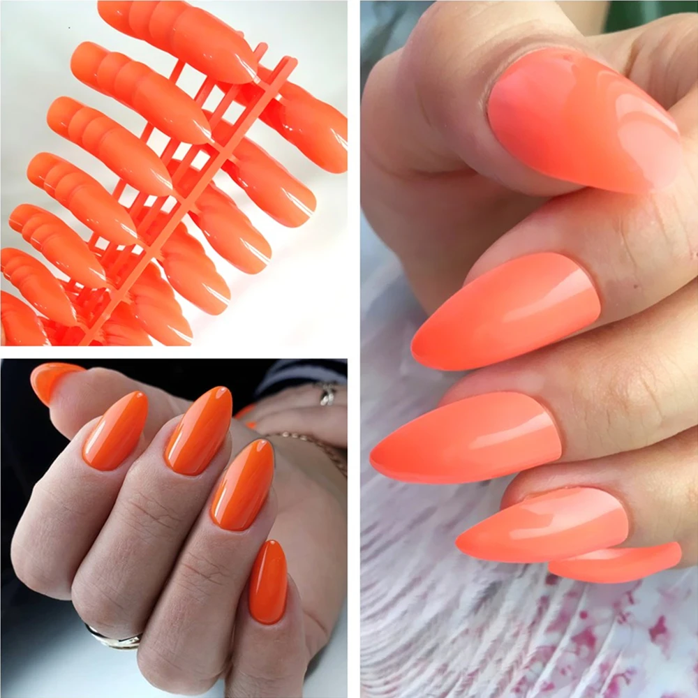 

10 Sets Wholesale Bright Orange Artificial Fake Nails For Design Short Stiletto False Nails DIY Full Cover Tip Manicure Tools
