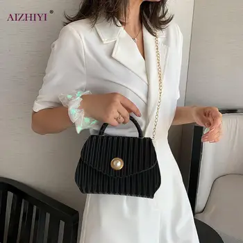 

Fashion Exquisite Shopping Bag Women Solid Color Leather Tote Shoulder Bag Casual Chain Pearl Crossbody Handbag