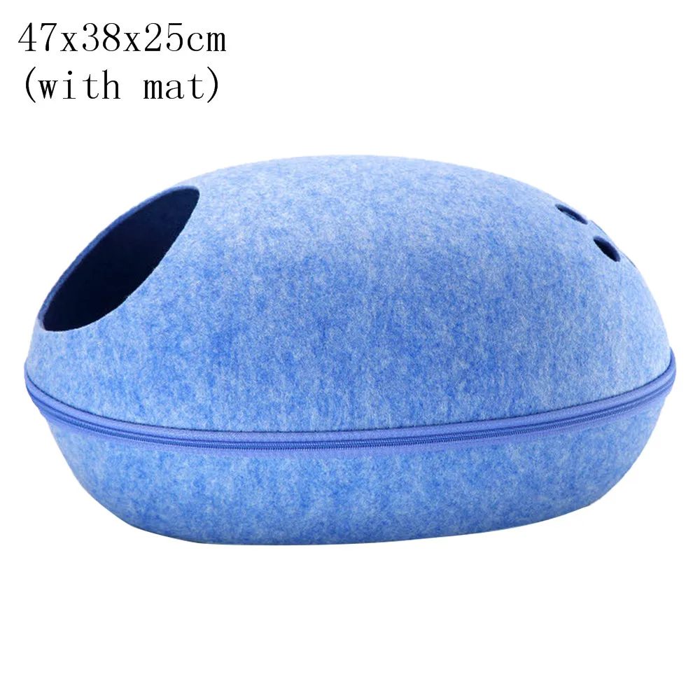 blue Домик для кошек, гнездо на молнии, съемная подушка, коврик для собак в форме яйца, собачий питомник, кровать для кошек, войлочная ткань для кошек, пещерный спальный коврик, кровать для домашних животных - Цвет: blue