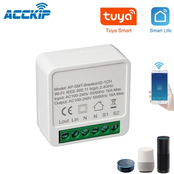 

ACCKIP 16A WiFi Smart Light Switch Hidden DIY Module Smart Life/Tuya APP Remote Control Works with Alexa Google Home 1/2 Way
