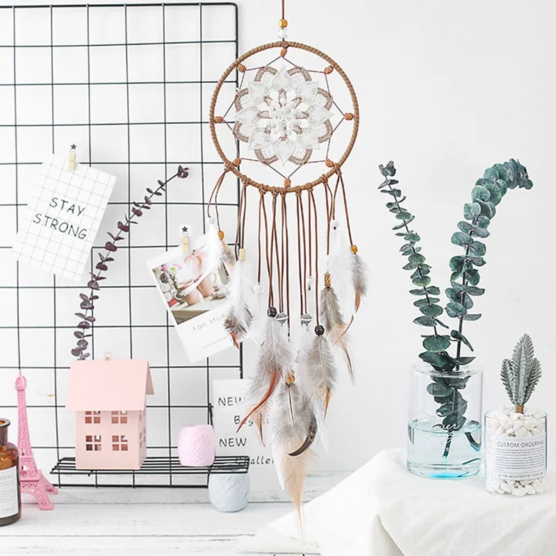 Vintage Circular Dreamcatchers Retro Feather Decoration For Car Wall Hanging Dream Catcher Net With Feathers Wall Hanging Decor