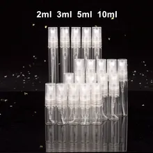 

100pcs/lot 2ml 3ml 5ml 10ml Transparent Glass Perfume Spray Bottle Refillable Empty Sample Bottles Thin Glass Vials Travel Size