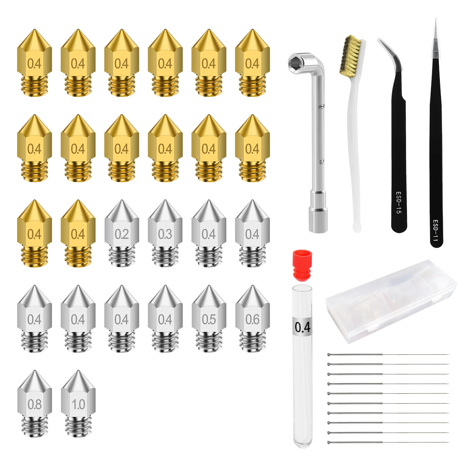 26Pcs 3D Printer Parts Nozzle Set MK8 Extruder Print Head Nozzle Brass CR10 Nozzle for 1.75mm PLA ABS Filament Ender 3 Pro Bluer epson printer head