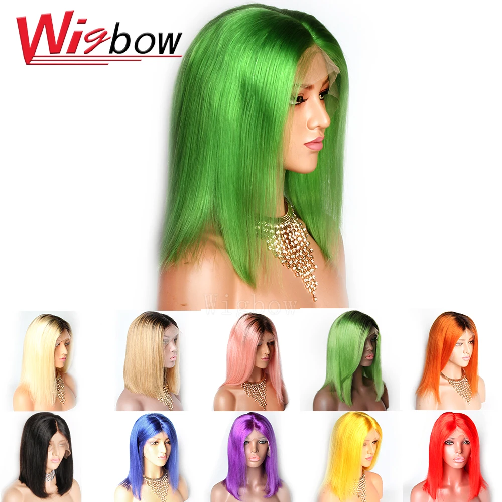 

Wigbow Colored Bob Lace Front Wigs Pink Red Purple Green Yellow 613 Blonde Brazilian 13x6 Straight Lace Front Human Hair Wigs