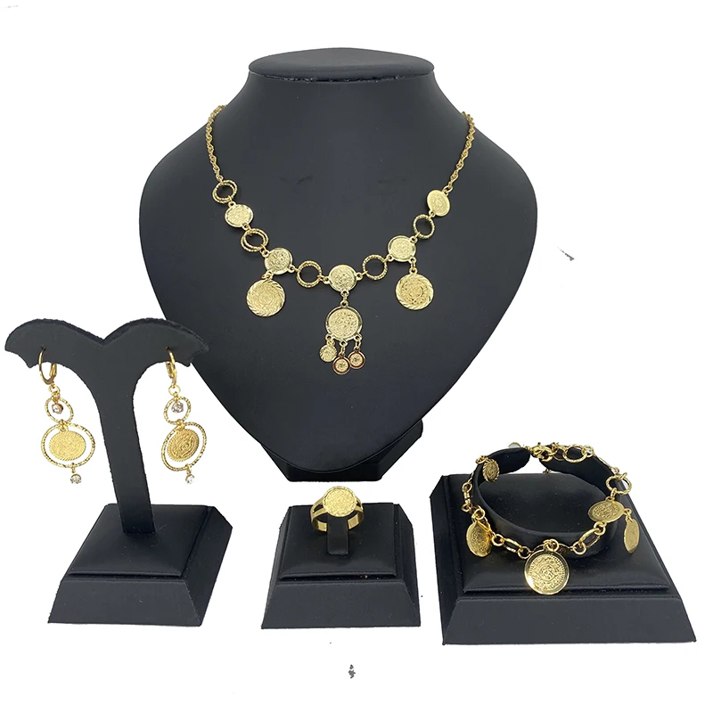

Ethiopian Jewelry Set Gold Color African Wedding Gift Arab Bride Dowry Necklace/Bracelet/Earrings Women Fashion