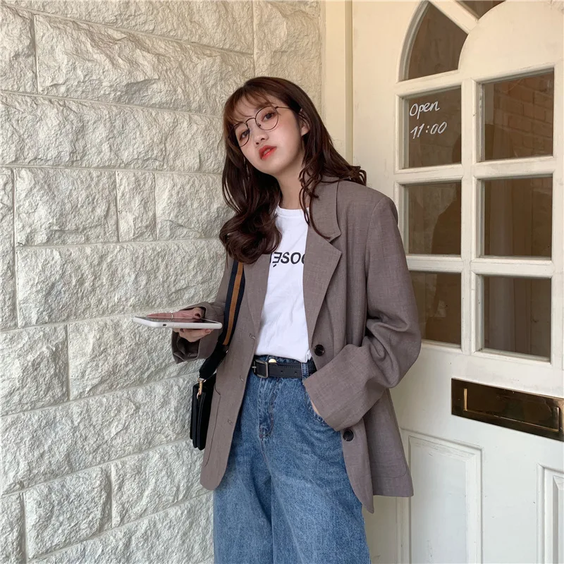 

Photo Shoot ~ 2298 # Korean-style Loose-Fit Simple Deep Oat Casual Suit Jacket
