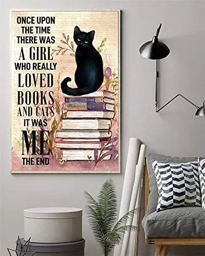 

Yawhevg Black Cat The Time There was A Girl Who Really Loved Books and Cat Poster Once Upon A Time There was A Girl Vintage