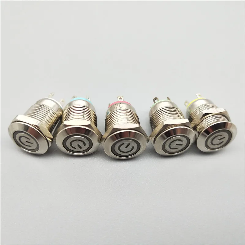 

1pc Car Compurter 12mm 3V 5V 12V 220V High Head Angel Eye LED Power Latching Push Button Switch Self-locking Metal Switch NO