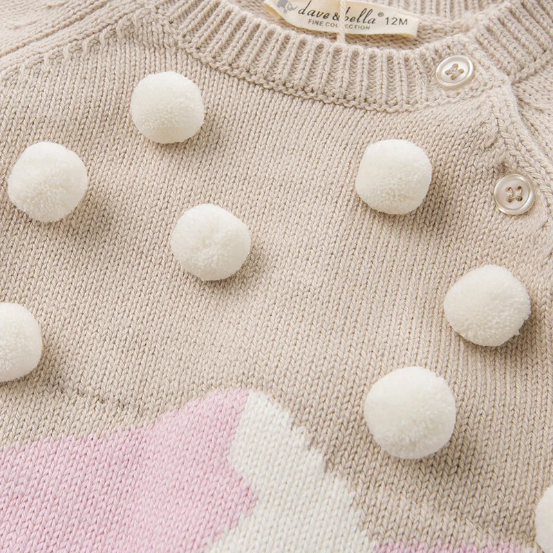 DB11774 dave bella winter cute baby girls ball knitted padded sweater kids fashion pullover toddler boutique tops