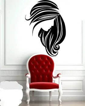 

Wall Stickers Vinyl Decal Beautiful Woman Face Long Hair Beauty Salon