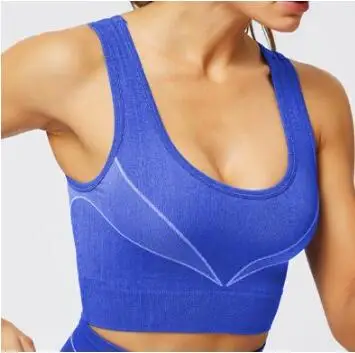 Осенне-зимняя бесшовная женская футболка с длинным рукавом для йоги, укороченный топ для тренажерного зала, футболка для фитнеса, спортивная рубашка, спортивные топы для женщин, спортивная одежда - Цвет: CB1064 blue bra