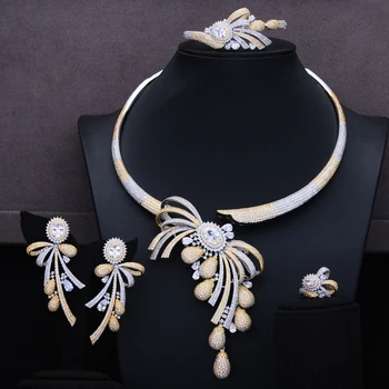 

GODKI Luxury 4PCS Chokers Necklace Earring Sets Cubic Zirconia jewelry Sets for women Wedding Indian Bridal Jewelry Sets 2020