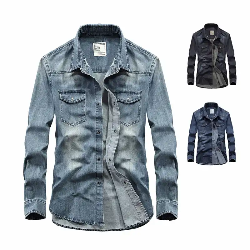 mens denim shirt button down collar