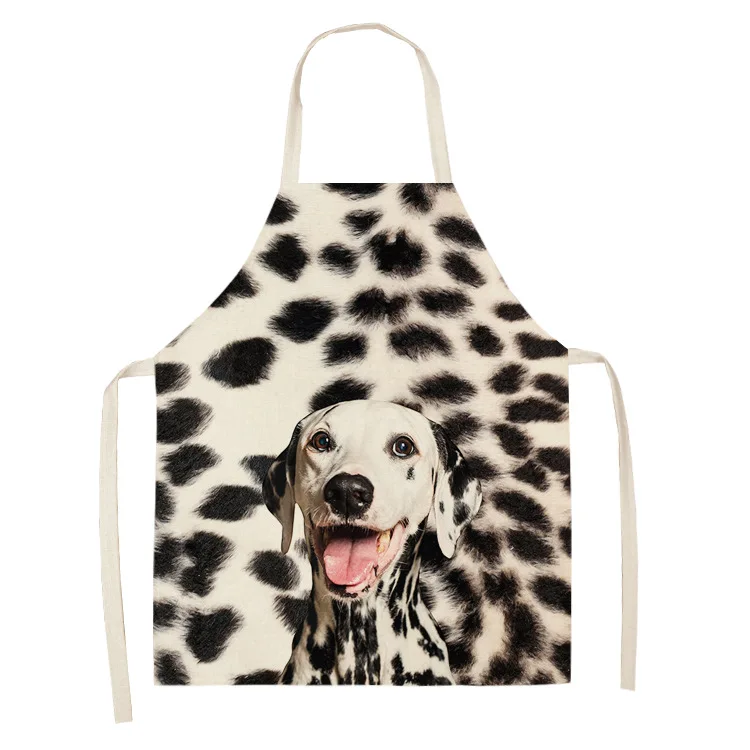 Parent-child Kitchen Apron Lovely Dog Photo Printed Sleeveless Cotton Linen Aprons for Men Women Home Cleaning Tools