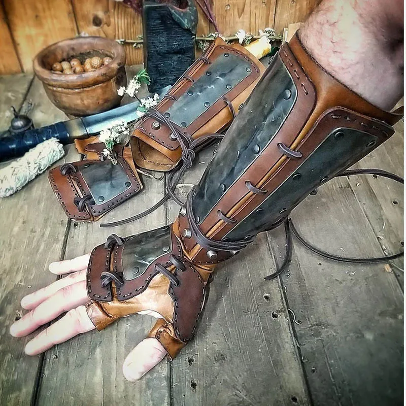 Medieval Samurai Leather Arm Armor Bracer Long Gloves Viking Archer Knight Cosplay Accessory Gauntlet Steampunk Vambrace For Men |