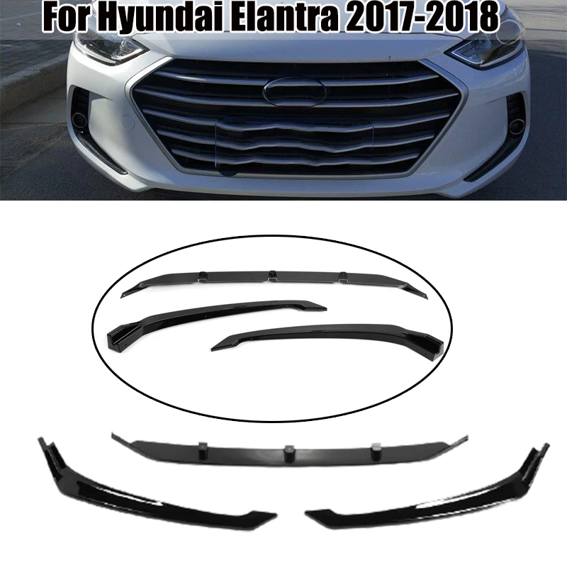 3 шт. блестящий черный спойлер для переднего бампера Hyundai Elantra 2017-2018 комплект