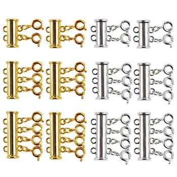 

12 Pieces There Size Necklaces Slide Magnetic Tube Lock Clasps Gold and Silver Plated Clasps Connectors for Layered Bracelet Jew
