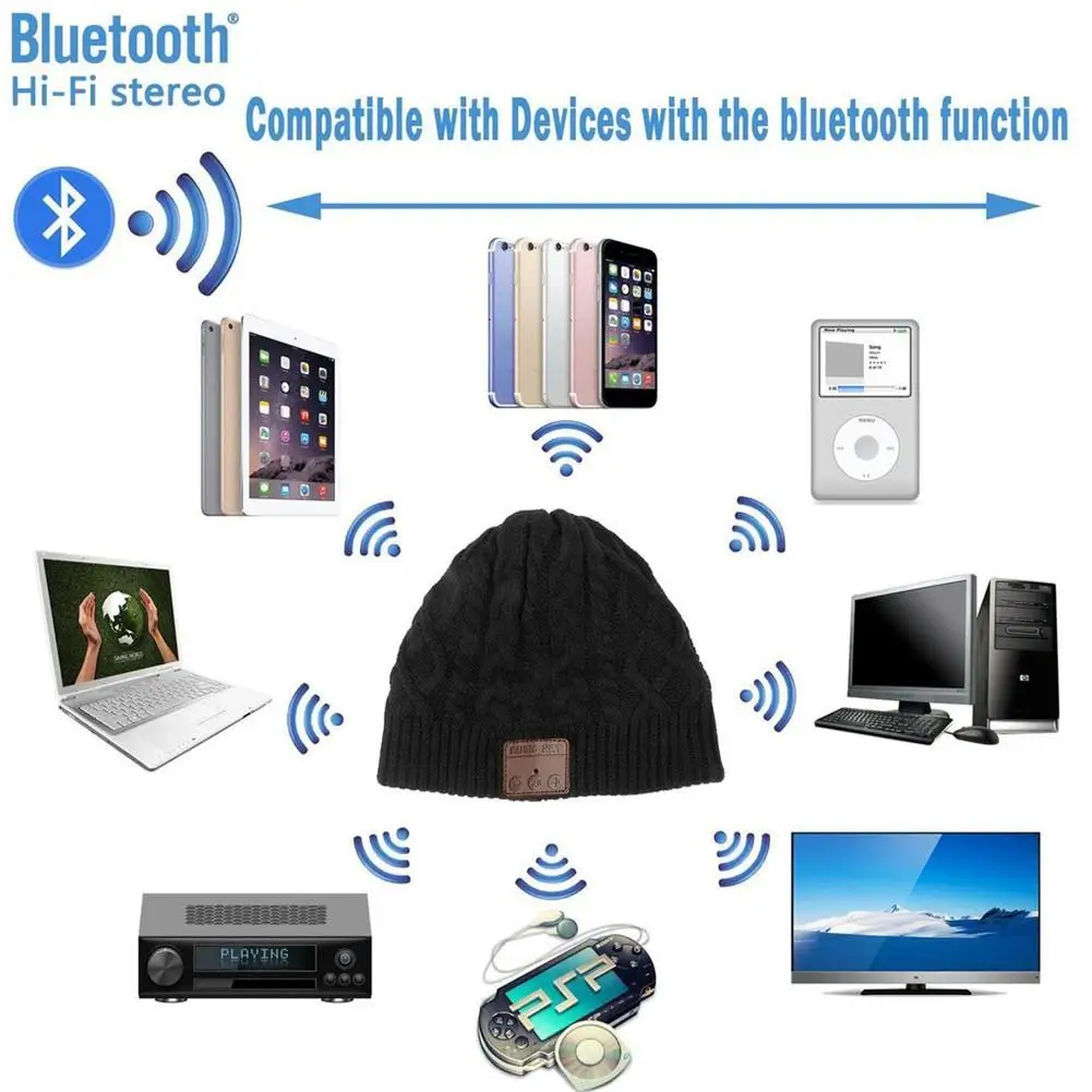 Bluetooth Earphones Sport Music Hat Smart Headset Beanie Cap Winter Warm Beanie Hat with Microphone Boys Girls Gift