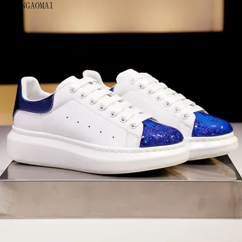 

White Sneakers Vulcanized Shoes Woman Stars Quicksand White Genuine Leather Round Low Help Platform Shoes Fashion Women Sneaker