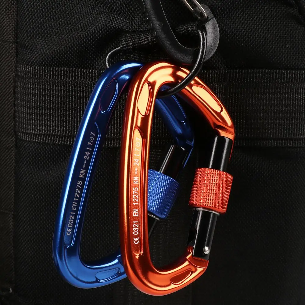 Climbing Carabiner 12/23/24/25KN Professional D Shape Safety Aluminum Key Hooks Security Master Lock Outdoor Hiking Tool