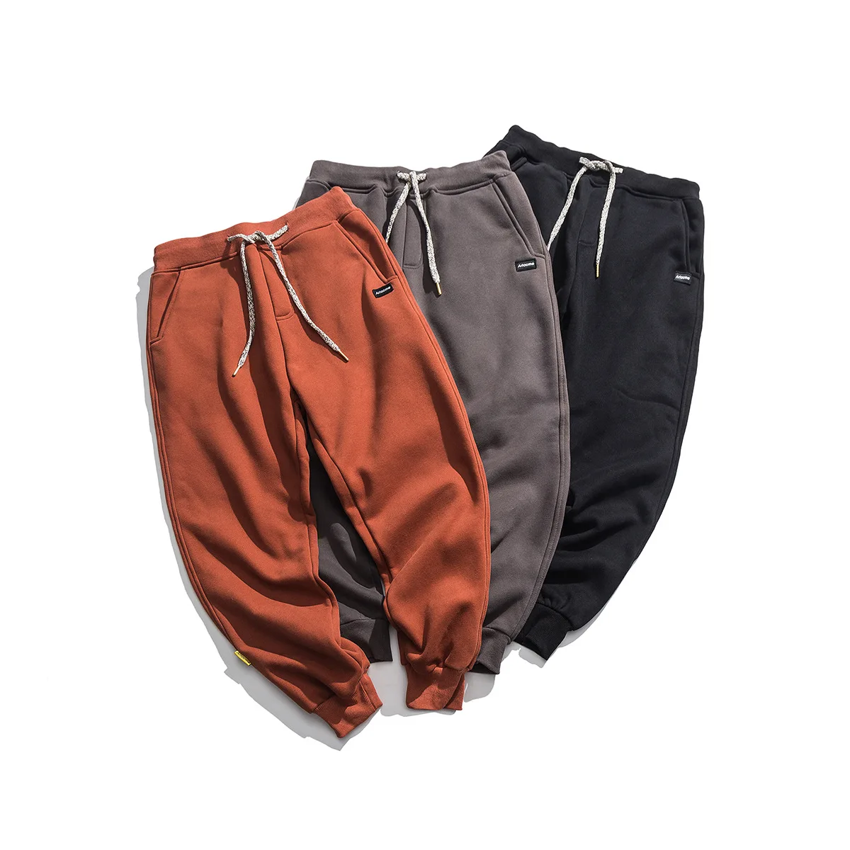 

Solid Color plus Velvet Athletic Pants Men's Winter Style Thick Sweatpants Ankle Banded Pants
