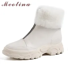 Meotina/зимние ботинки; женские ботильоны из натуральной кожи на плоской платформе на молнии; теплая шерстяная обувь с круглым носком; женская обувь; Размеры 35-40