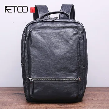 

AETOO Casual leather backpack,cowhide leather men's bag, multi-function computer large backpack