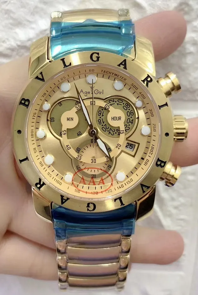 

2019 Luxury Brand New Men Chronograph Sapphire Stainless Steel Yellow Gold Black Blue Luminous Stopwatch Waterproof Sport Watch
