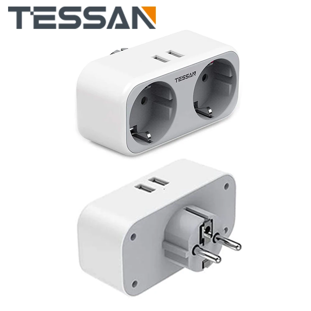 TESSAN EU Multi USB Socket Power Strip with 2 AC Outlets 2 USB Ports  (3600W/16A) Charging Wall Charger Adapter for Home/Travel