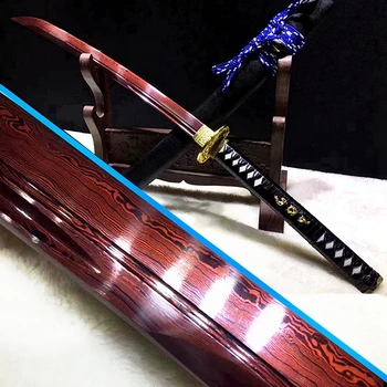 

Folded-Forging Red Damascus Steel Sharp Japanese Samurai Broad Knife Saber Handmade Full Tang Wakizashi Dao Sword Katana