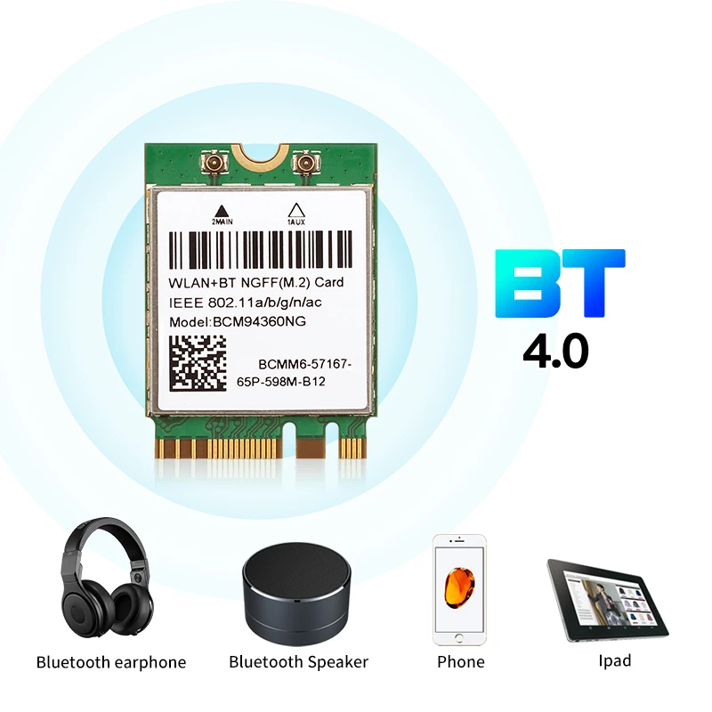 1200 Мбит/с 802.11ac WiFi BCM94360NG NGFF M.2 BCM94360CS2 5 ГГц WLAN Bluetooth 4 0 карта DW1560 для Windows Mac