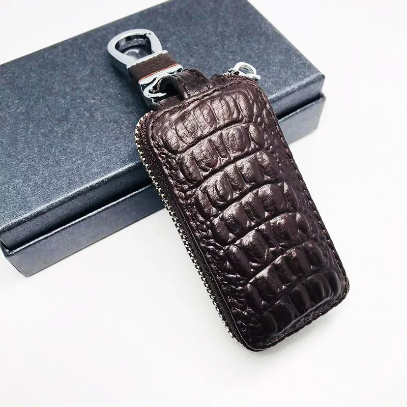 Men Women Leather Keychain Key Holder Organizer Pouch Cow Split Car Key Bag Wallet Housekeeper Key Case Card Bag - Название цвета: Dark brown