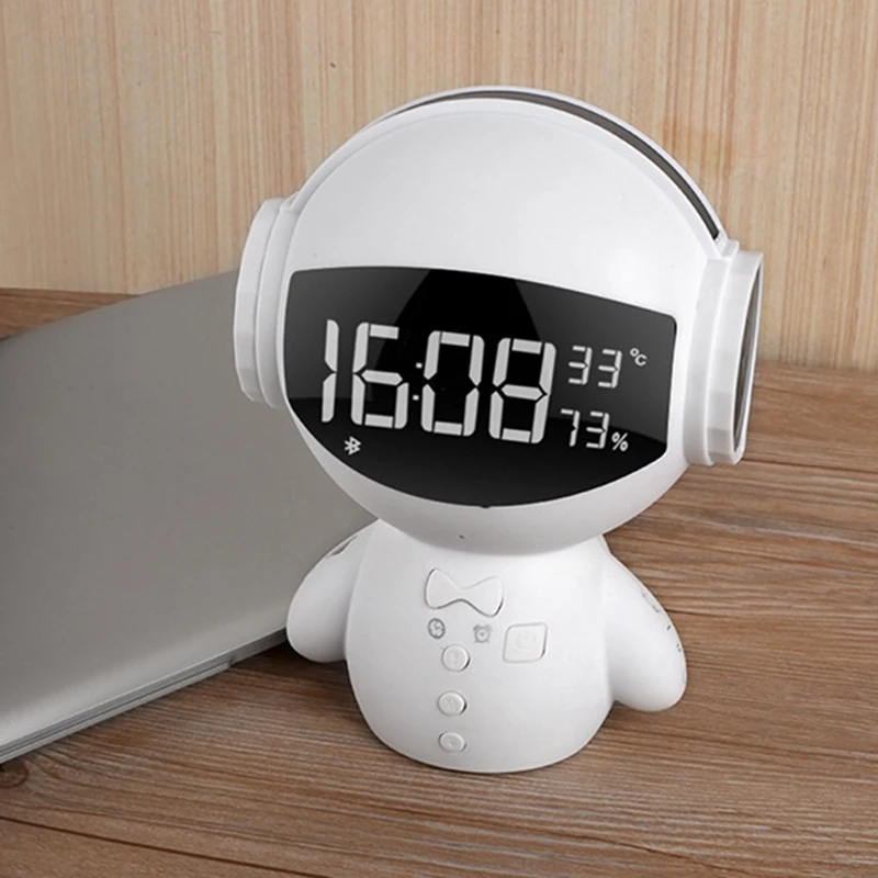 

ABHU-Portable Bluetooth Speaker LED Display Alarm Clock FM Radio K Song Mic Subwoofer Robot Sound Player Phone Charging Treasure