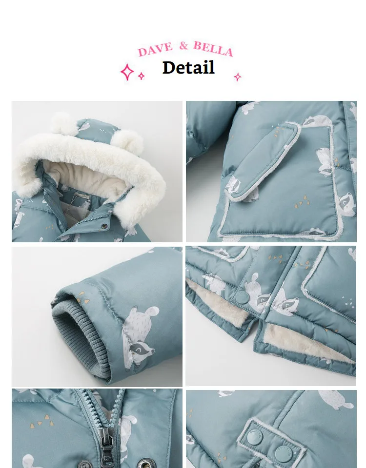 DBM11985 dave bella baby boys winter down jacket children 90% white duck down outerwear fashion print hooded zipper coat