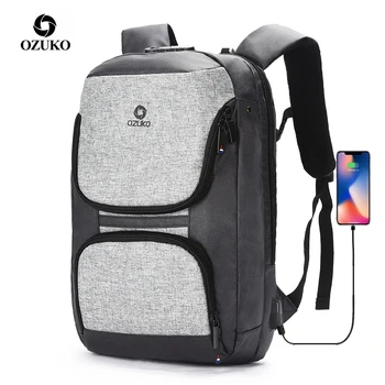 

OZUKO Anti-theft USB Charge Backpack Leisure 15.6 inch Laptop Backpack for Teenager Waterproof Travel Backpack Male Schoolbag