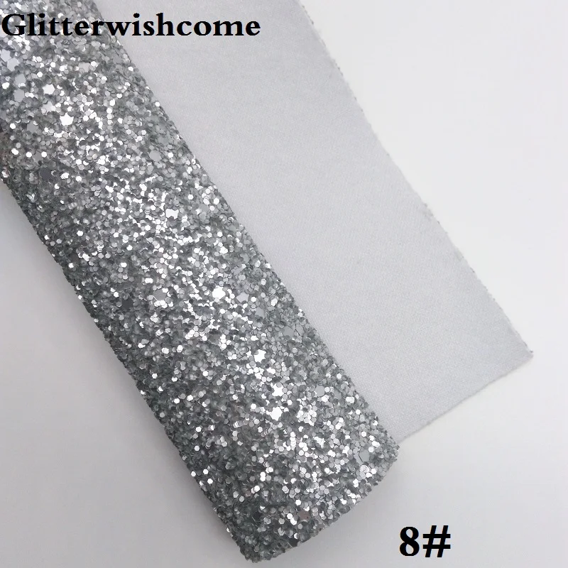 Glitterwishcome 30X134CM Mini Roll Vinyl For Bows Stretch Backing Matt Chunky Glitter Leather fabric Vinyl for Bows, GM254 - Цвет: 8
