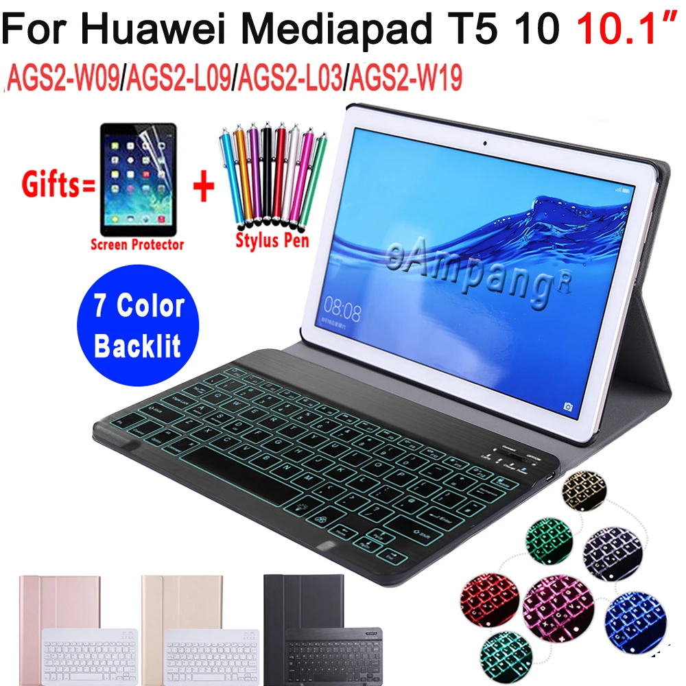 Подсветка клавиатуры Чехол для huawei Mediapad T5 10 10,1 AGS2-L09 AGS2-W09 AGS2-L03 планшет кожаный чехол Bluetooth клавиатура