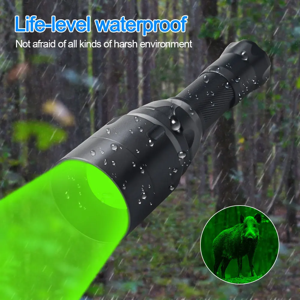 Zoomable LED Hunting Lanterna, tocha impermeável, branco, vermelho, verde, pesca, Camping Light, lanterna com visão noturna IR, 500 Yard